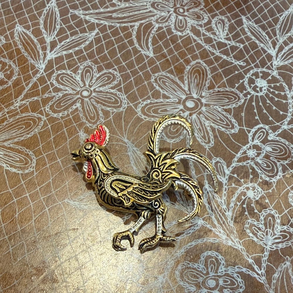 Vintage Gold Rooster Brooch